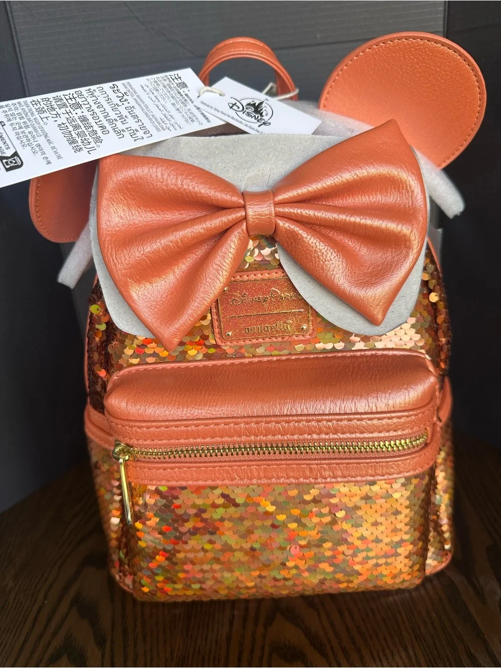 Disney Orange Sequin Mini Backpack with Bow and Ears